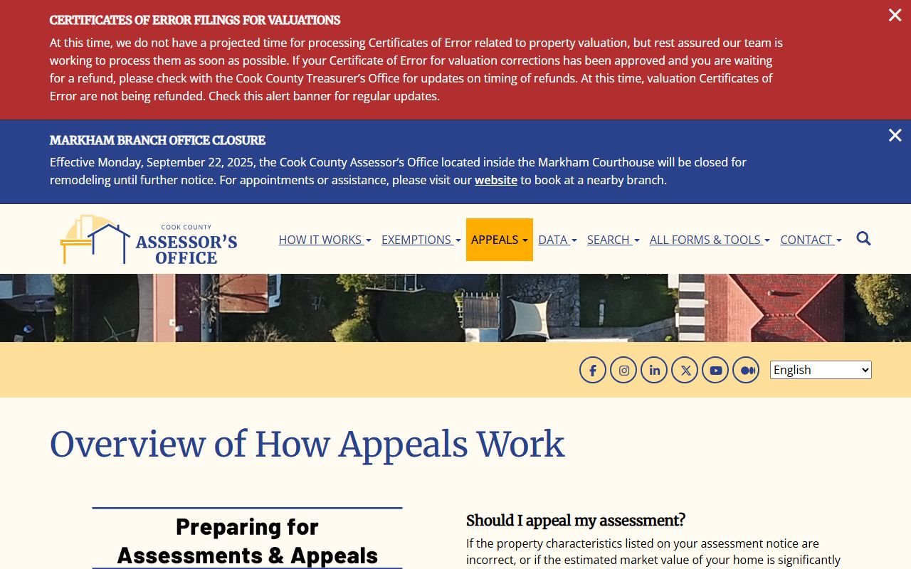 Cook County assessment appeals page for people search