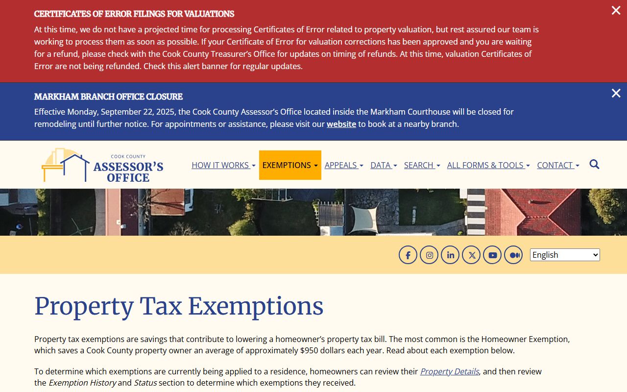 Cook County Assessor exemptions page for people search records