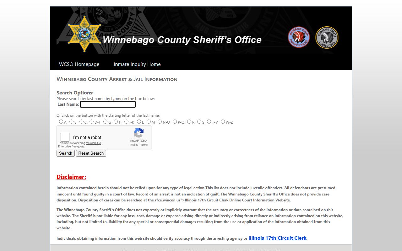 Winnebago County inmate search tool for Winnebago County people search