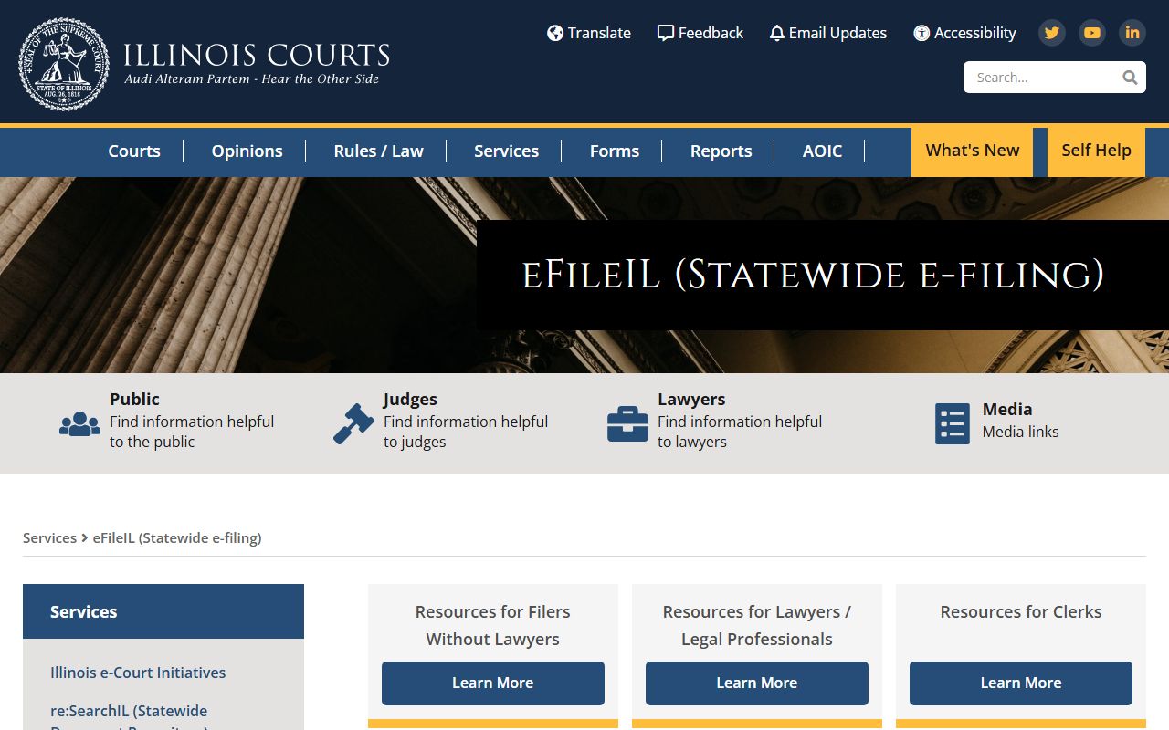 Illinois People Search eFileIL main page