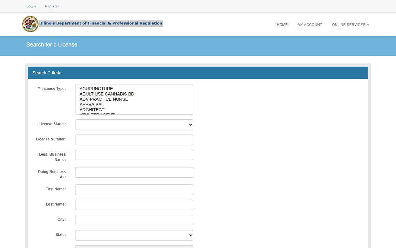 Illinois People Search IDFPR license lookup portal