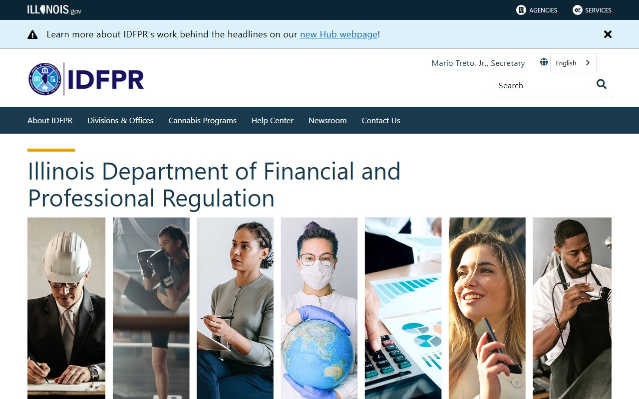 Illinois People Search IDFPR main homepage