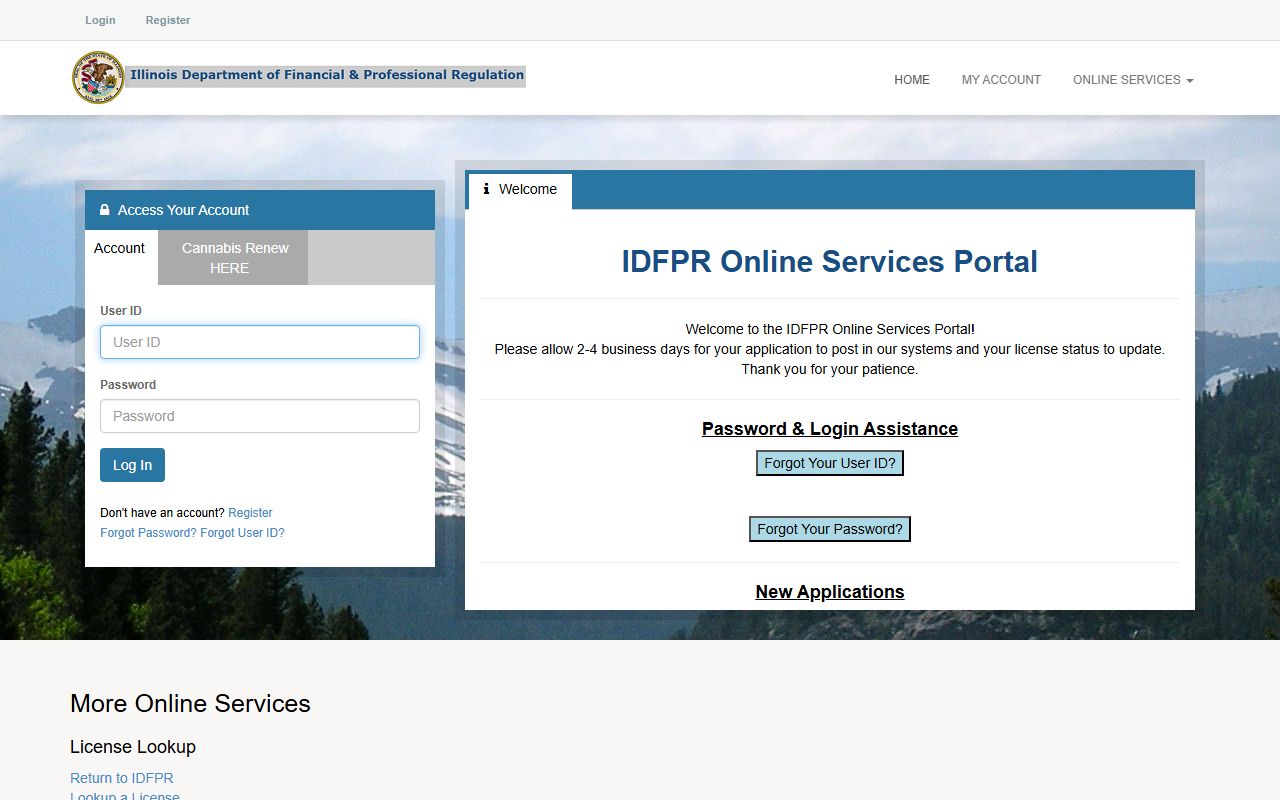 Illinois People Search IDFPR online services portal