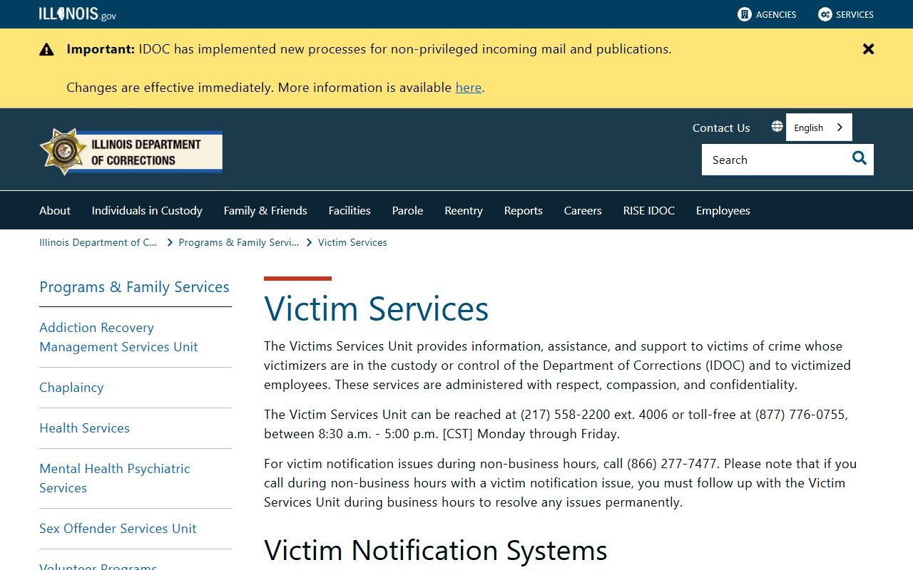 Illinois People Search IDOC victim services