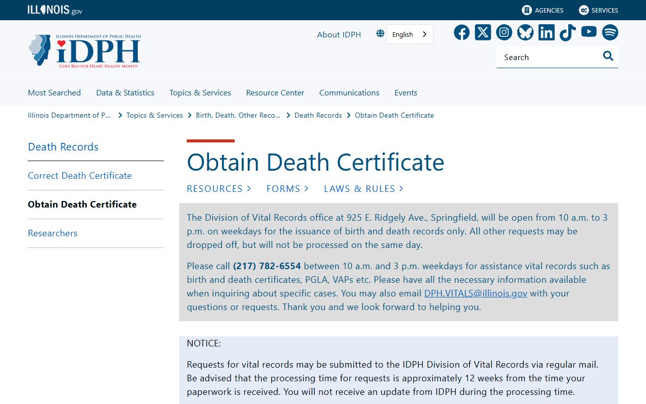Illinois People Search IDPH death certificates