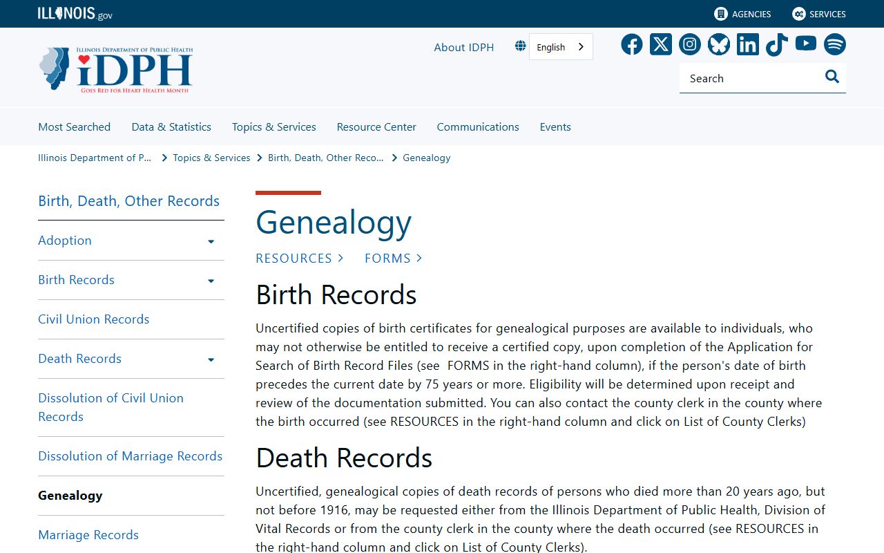 Illinois People Search IDPH genealogy records
