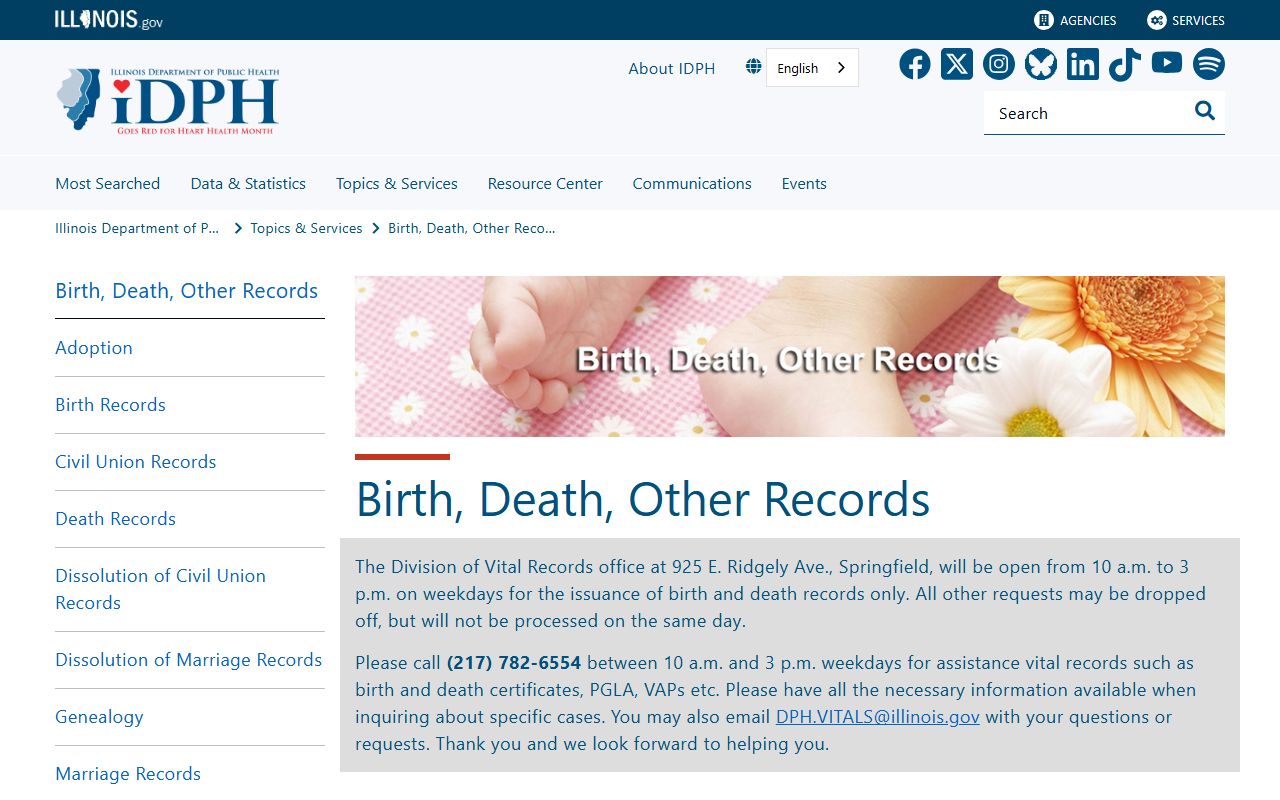 Illinois People Search IDPH vital records main page